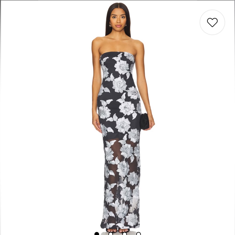 Rotate Flower Mesh Tube Dress in Gray Pinstripe